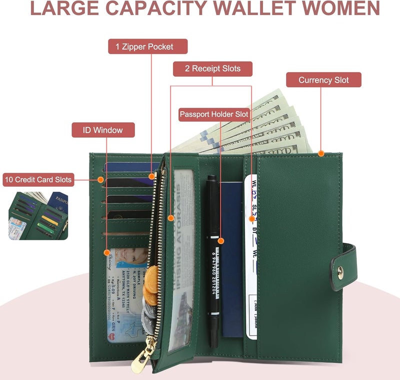 yiijay Womens Wallet RFID Blocking Vegan Leather Trifold Clutch Credit Card Holder Ladies Travel Wallet Purse with Pen Holder - Image 2